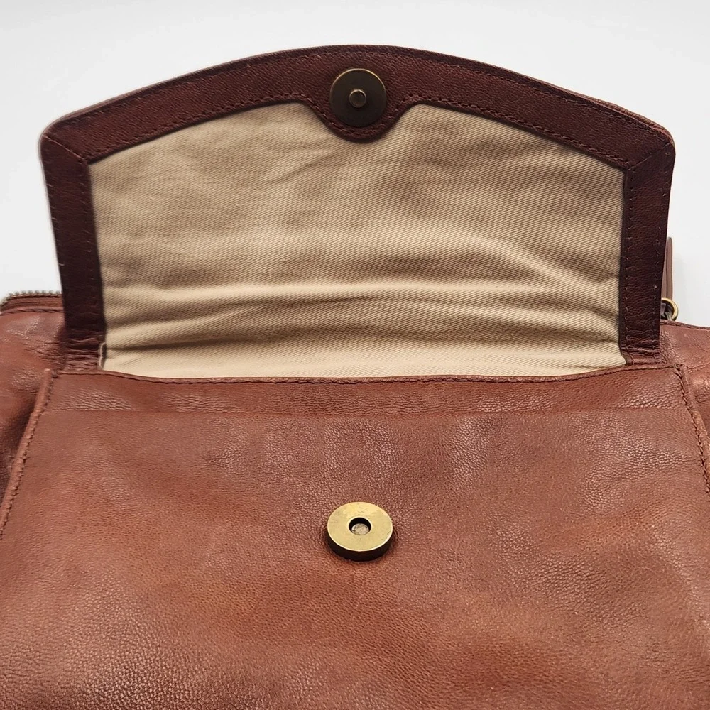 Lucky Brand Leather Crossbody Bag Brown Tan Adjustable Strap Made‎ in India